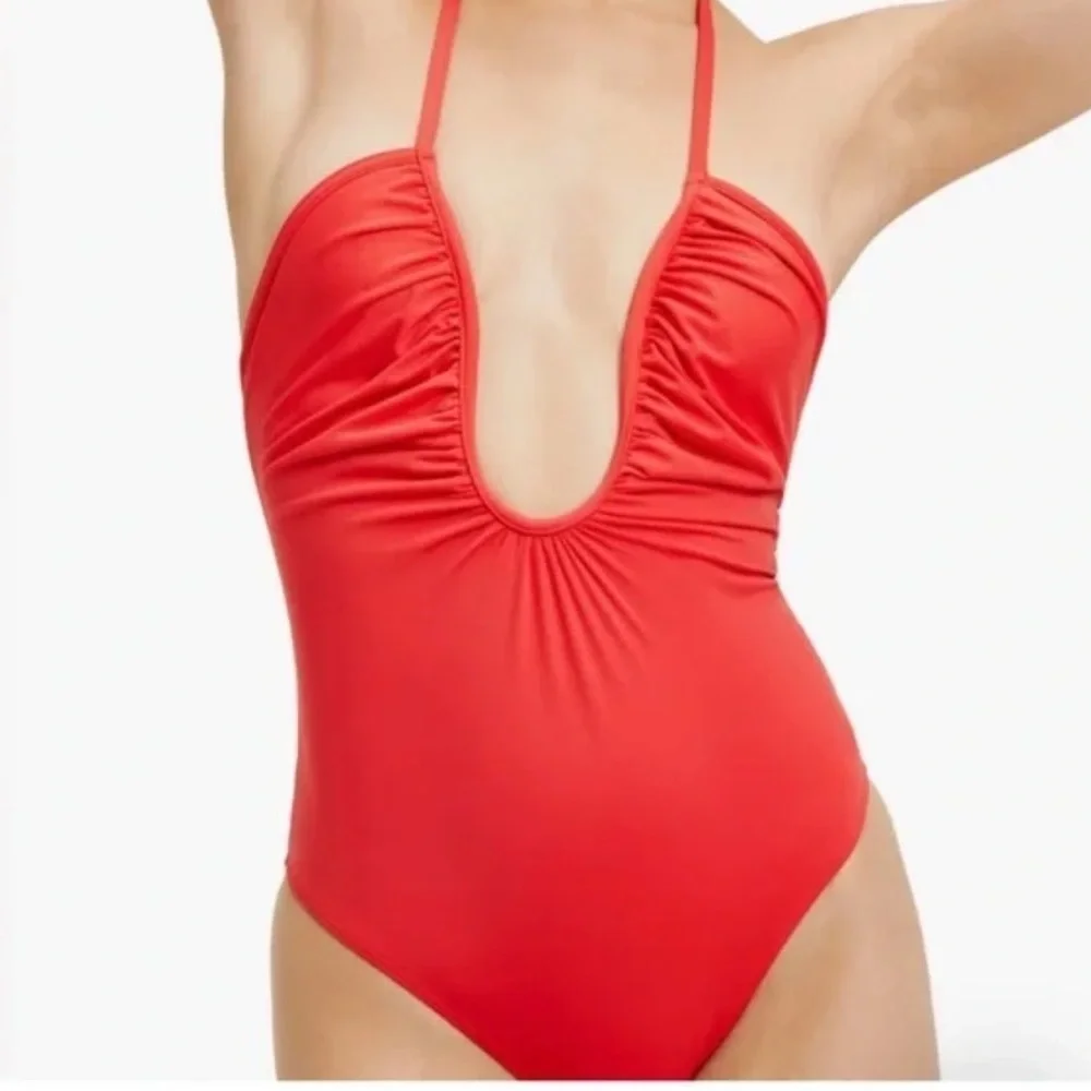 Good American Leilani Halter One Piece Swim Bright Poppy NWT